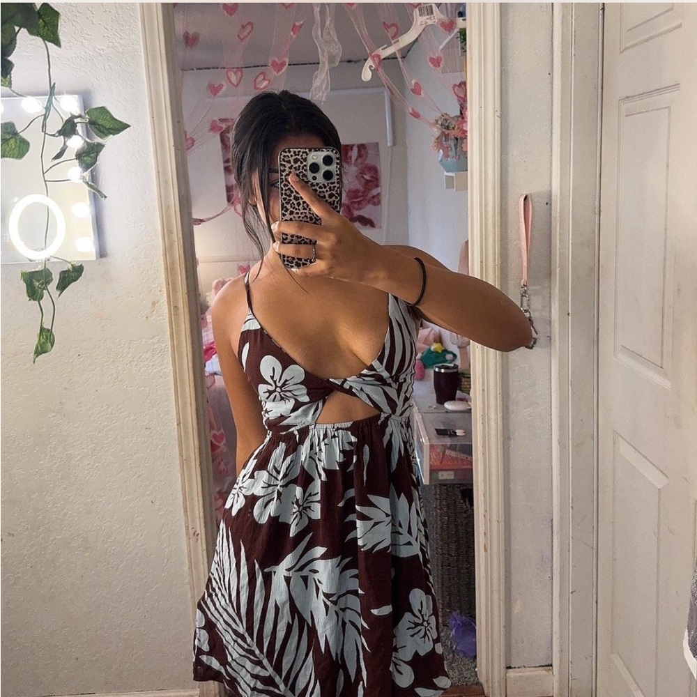 Floral Cutout Dress in Brown and White